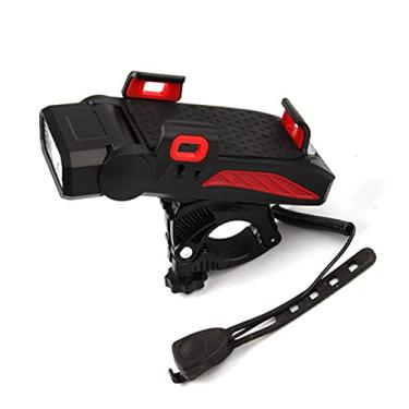 Imagem de HGYJ Luz frontal 4 em 1 para bicicleta, luz frontal multifuncional para bicicleta, suporte para celular/banco de potência/buzina, 120 decibéis 4000 mAh 350 lúmens carregamento USB, vermelho, vermelho