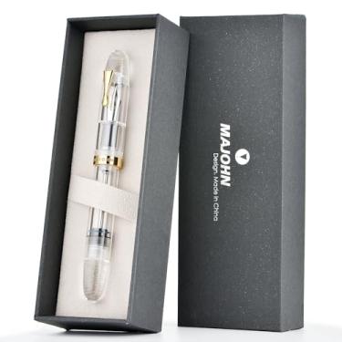 Imagem de erofa Majohn Caneta-tinteiro C4 com ponta extrafina, acrílico transparente, tamanho grande, para escritório, negócios, com caixa