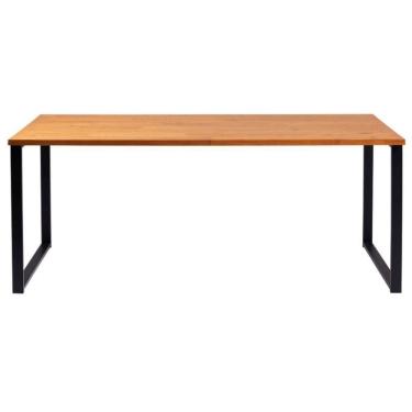 Imagem de Mesa De Jantar Retangular Boston Industrial Daf Móveis 180 X 90 Cm Madeira Maciça  Base Aço Preto