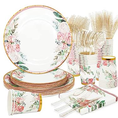 Imagem de Conjunto de pratos e guardanapos de papel para chá de panela, para 24 convidados. Inclui pratos de papel descartáveis, copos, facas, colheres, garfos, para chá de bebê, chá de panela, chá de panela, chá de bebê