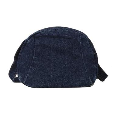 Imagem de Bolsa de ombro feminina pequena jeans com alça ajustável, bolsa tiracolo perfeita para uso diário, Azul escuro