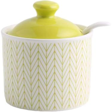 Imagem de Açucareiro de creme, talheres de cerâmica, açucareiro azul com tampa, pote de armazenamento de açúcar, pote de açúcar, pote de especiarias para recipiente de açúcar, pote de tempero de sal d