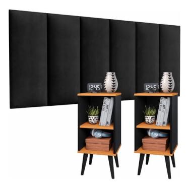 Imagem de Conjunto Cabeceira Cama Casal 1,40 Com Mesa de cabeceira Quarto Luxo (Preto - Preto/Cinamomo)