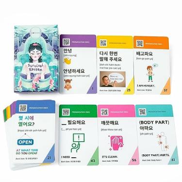 Imagem de COREALL Cartões didáticos Learn Korean Survival Korean Travel Expression - Ideia de presentes coreanos para iniciantes em coreano - Inclui livro digital de aprendizagem de coreano (versão básica)