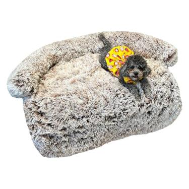 Imagem de Habsiket Cama calmante para cães/gatos, tapete de pelúcia para cães/gatos, protetor de móveis, com forro à prova d'água, capa lavável removível para cães e gatos grandes, médios e pequenos (marrom, P)