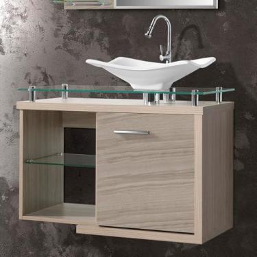 Imagem de Gabinete Toucador Para Banheiro Dama Tampo Em Vidro 77,6cm Maple