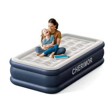 Imagem de CHERIMOR Colchão de ar duplo com bomba embutida, colchão inflável durável de 45,7 cm de espessura, superfície confortável para dormir, colchão portátil com bolsa de transporte, cama de ar para