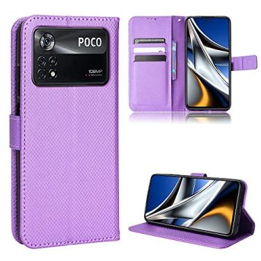 Imagem de Elubugod Capa para Xiaomi Poco X4 Pro 5G capa de couro, capa para Xiaomi Poco X4 Pro 5G capa flip de couro PU roxa