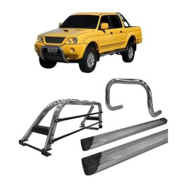 Imagem de Kit Quebra Mato Estribo Plataforma Santo Antônio L200 Cromado - HOZZ