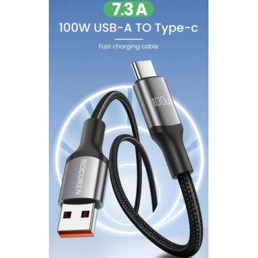 Imagem de Cabo Rápido Turbo Usb Type C 100W 7.3A 6A Carregamento Nylon - Rocoren