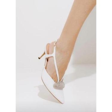 Imagem de Slingback Salto Médio em Couro Branco Com Strass Cecconello-Feminino