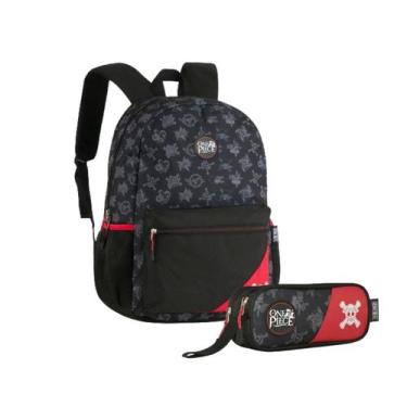 Imagem de Mochila De Costas One Piece Com Estojo Luffy Juvenil Escolar, Preto