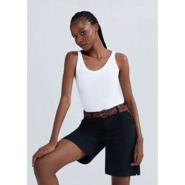 Imagem de Regata Básica Feminina Slim Em Ribana Canelada - Hering, G, Branco