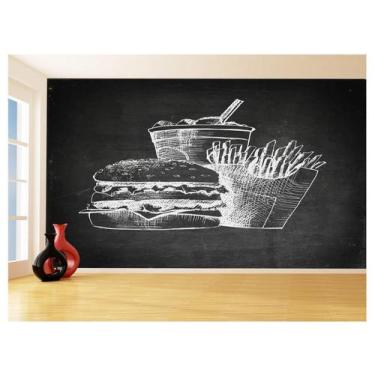 Imagem de Papel De Parede 3D Estilo Lousa Lanches Comidas 3,5M Lcb36 - Você Deco