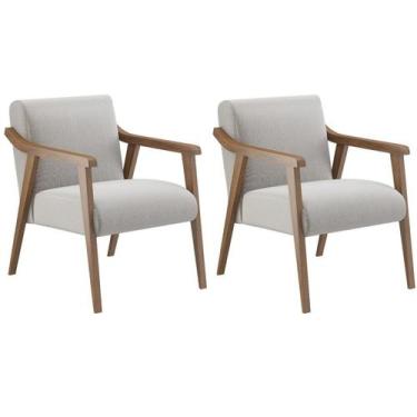 Imagem de Kit 2 Poltronas Decorativa Flavia tecido linho cru madeira maciça cor 