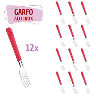 Imagem de Jogo 12 Garfos Aço Inox Plástico Vermelho Luna Casa Almoço - Taumer, L
