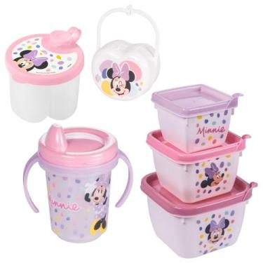 Imagem de Kit infantil caneca com bico, porta leite em pó, conjunto 3 potes e po