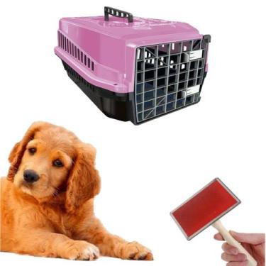 Imagem de Kit Caixa Transporte Rosa Dog Cat N4 E Rasqueadeira Chalesco - MecPet