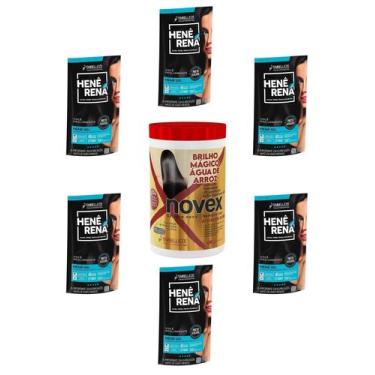 Imagem de Hene Em Gel Rena Preto Azulado 06x180gr Pouch+Brilho Magico Agua Arroz