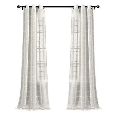 Imagem de Lush Decor Conjunto de cortinas transparentes com ilhós texturizados White Farmhouse (213 x 96,5 cm)