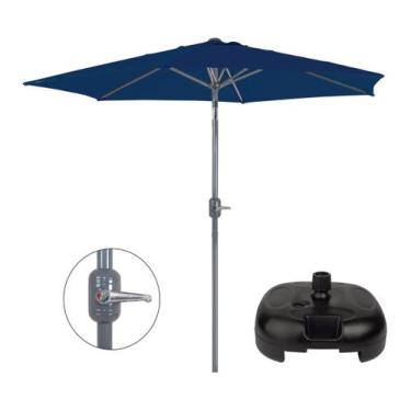 Imagem de Kit Ombrelone Guarda Sol Alumínio Manivela 2,4 Metros Azul + Base Plás