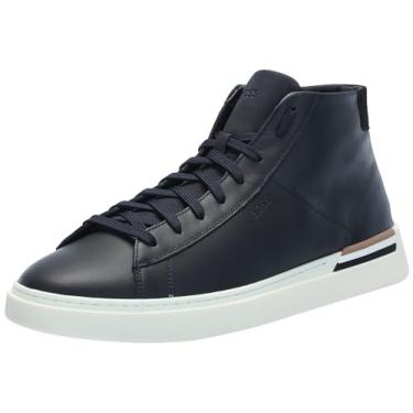 Imagem de BOSS Clint Tênis masculino de couro de cano alto, Azul-marinho brilhante, 38