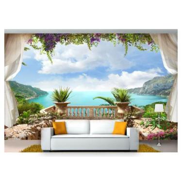 Imagem de Papel De Parede Paisagem Digital Varanda Praia Dah17 - Você Decora