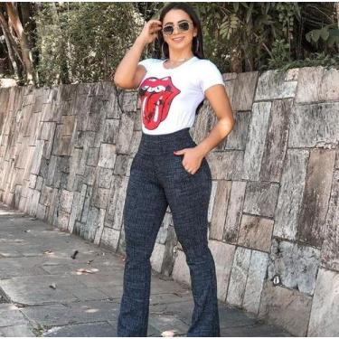 Imagem de Calça flare social feminina tecido jacard Cinza com bolso 2 - valgramu