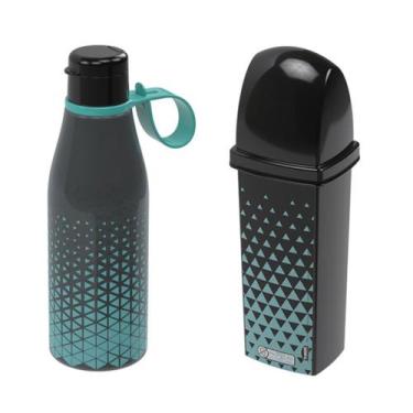 Imagem de Kit Treino Garrafinha Fitness de Plástico Abre Fácil 530ml e Case Port