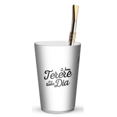 Imagem de Kit Tererê Copo Plástico Branco Bomba 19cm Aço Niquelada - 509 - Armaz