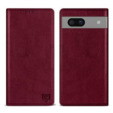 Imagem de ZZXX Capa carteira para Google Pixel 7A com [bloqueio RFID] com suporte para cartão de couro magnético forte dobrável capa protetora para celular para Google Pixel 7A (vinho tinto-15,5 cm)