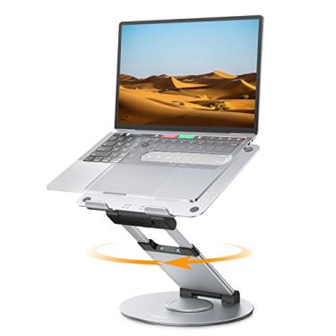 Imagem de Suporte giratório para notebook Nulaxy, suporte para mesa com base giratória 360°, altura ajustável, suporte ergonômico para notebooks de 10 a 17 polegadas, prata