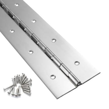 Imagem de Dobradiça de piano resistente 76 cm x 5 cm de largura, 0,047" de espessura de aço inoxidável contínuo e dobradiça de piano para armário, porta, caixa de ferramentas, caixa de madeira, placa de metal,