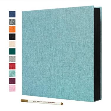 Imagem de Spbapr Álbum de fotos grande autoadesivo capa de linho álbum de recortes magnético DIY Livro de sucatas 60 páginas adesivas pretas para fotos 4x6 5x7 8x10 10x12 com uma caneta de metal