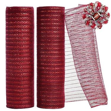 Imagem de TONIFUL 2 rolos de 25,4 cm de tela decorativa de clarete de 25,4 cm, malha de tecido com folha para suprimentos de grinalda, guirlanda de porta da frente, decoração de árvore de Natal, Ano Novo Dia