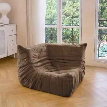 Imagem de N&V Cadeira de canto Fireside, sofá de chão sem braços de meados do século, poltrona macia de veludo cotelê premium, cadeira de sofá de espuma para sala de estar, quarto e escritório (Açúcar mascavo)