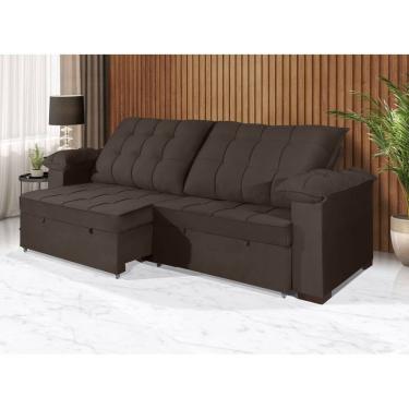 Imagem de Sofá Retrátil e Reclinável 2,70m Canadá ESTILO ESTOFADOS - Sude Veludo cor &quot;Marrom&quot;