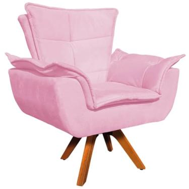 Imagem de Poltrona Decorativa Base Giratória em Madeira Charger Suede Rosa G19 - Gran Belo