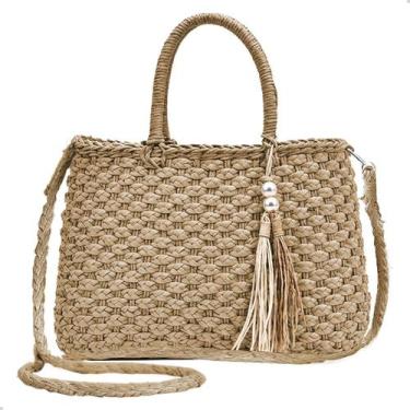 Imagem de Bolsa de Palha Retangular Faminina Moda Verão Praia Piscina Alça Fina 