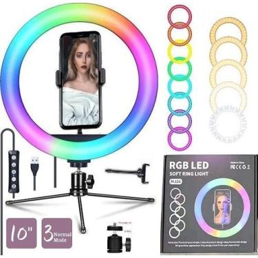 Imagem de Ring Light Led Completo Iluminador Portátil Rgb Colorido + Branco Quen