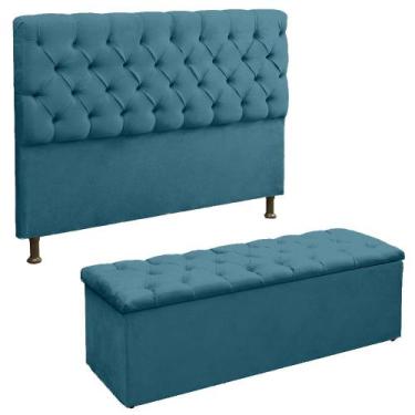 Imagem de Cabeceira E Recamier Sapateira Lana Para Cama Box King 195 Cm - Suede 