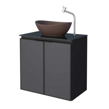 Imagem de Gabinete de Banheiro Preto em Aço Porta de Metal com Tampo de Vidro se