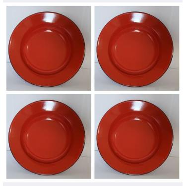 Imagem de Prato Esmaltado Cor Vermelho N.22 Metallouça  Kit 4 Unidades