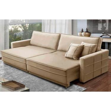 Imagem de Sofá Sem Caixa Retrátil Reclinável 2,30m Katrina Veludo Bege Kaleo Dec