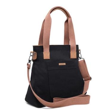 Imagem de Bolsa Feminina Transversal E De Mão Em Lona Preta - Lootero