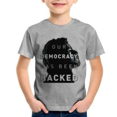 Imagem de Camiseta Infantil Our Democracy Has Been Hacked - Foca na Moda, Cinza,