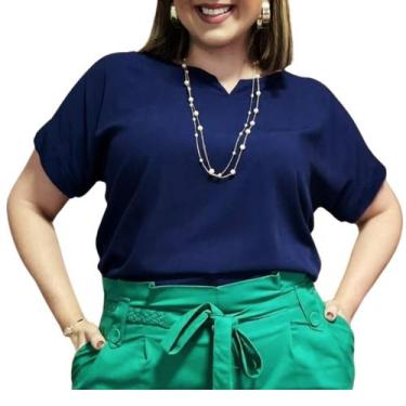 Imagem de Blusa Plus Size Social Feminina Manga Curta Soltinha Tecido Viscolinho