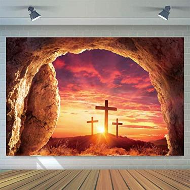 Imagem de OFILA 2,4 cm x 1,8 m Fundo fotográfico cruz de Páscoa Jesus Cristão Caverna Nascer do Sol Deus abençoe religioso crucifixo natividade Sepulcher Lord Pray Studio Photoshoot Decoração