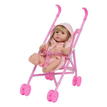 Imagem de Bebê Reborn Barata Loira Enxoval Saída de Banho Com Carrinho - Cegonha