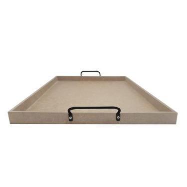 Imagem de Bandeja Retangular Lisa Simples com Alça 32x27x2 Mdf 6mm Madeira - ATA